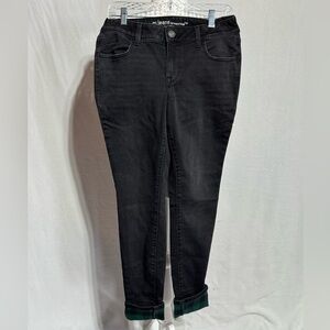 Maurices Black Washed Low Rise Skinny Jeans With Plaid Ankle Cuff Size Medium